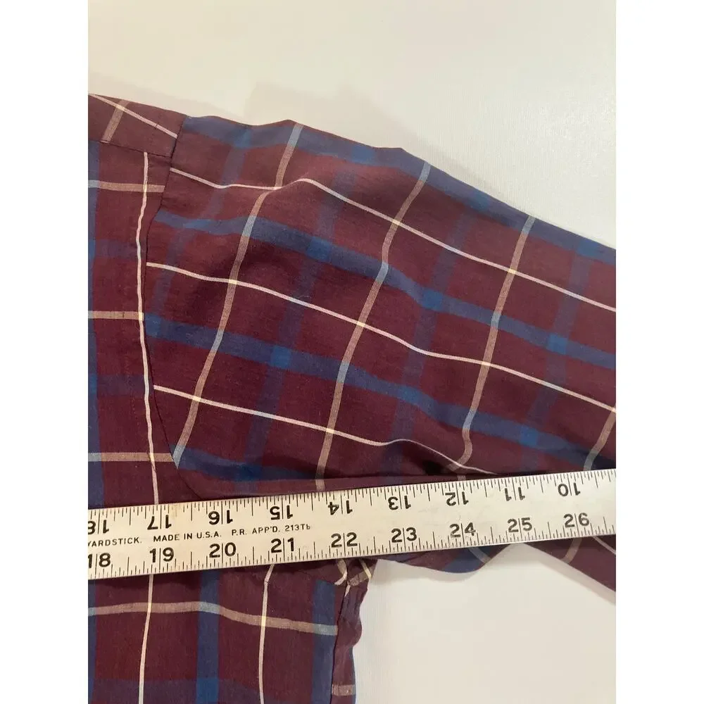 Vintage Hathaway Philadelphia Poplin Shirt Men L Plaid Made Hong Kong Button Up